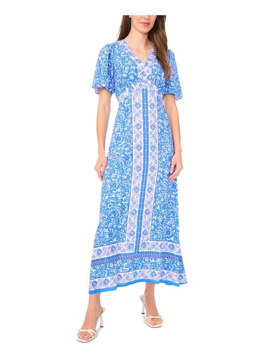 MSK Dresses & Skirts - MSK Printed Short-Sleeve Maxi Dress Women's Size L Palace Blue V-Neck $99